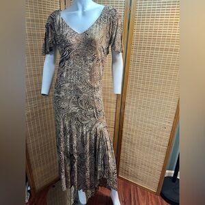 R&M Richards Womens Brown & Gold Metallic Evening Dress